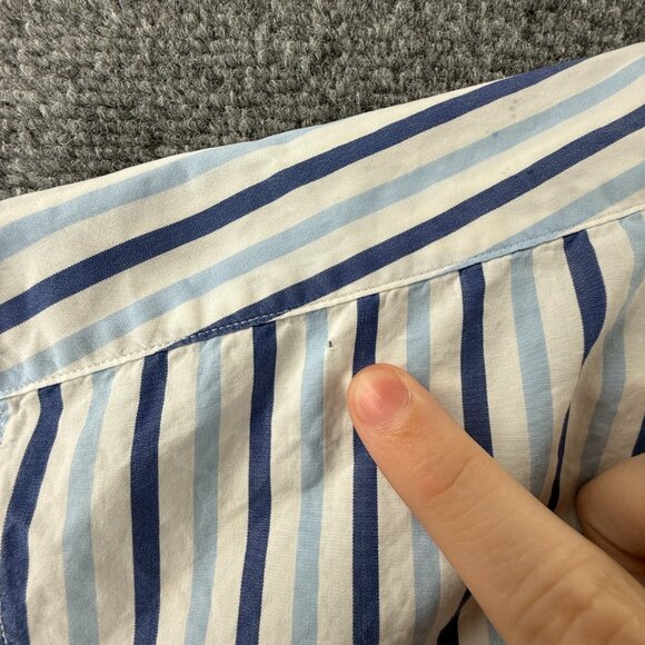 Faconnable Button-Down Cotton XL USA Striped Short Sleeve Blue Mens Shirt Pocket - Picture 8 of 10